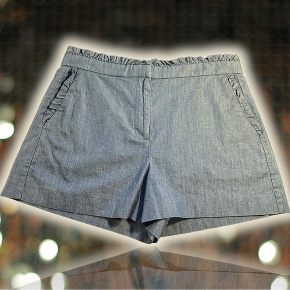 NWOT J. Crew Cotton Blue Chambray Ruffled Trim Chino 3” Shorts Size 6 - Picture 3 of 9
